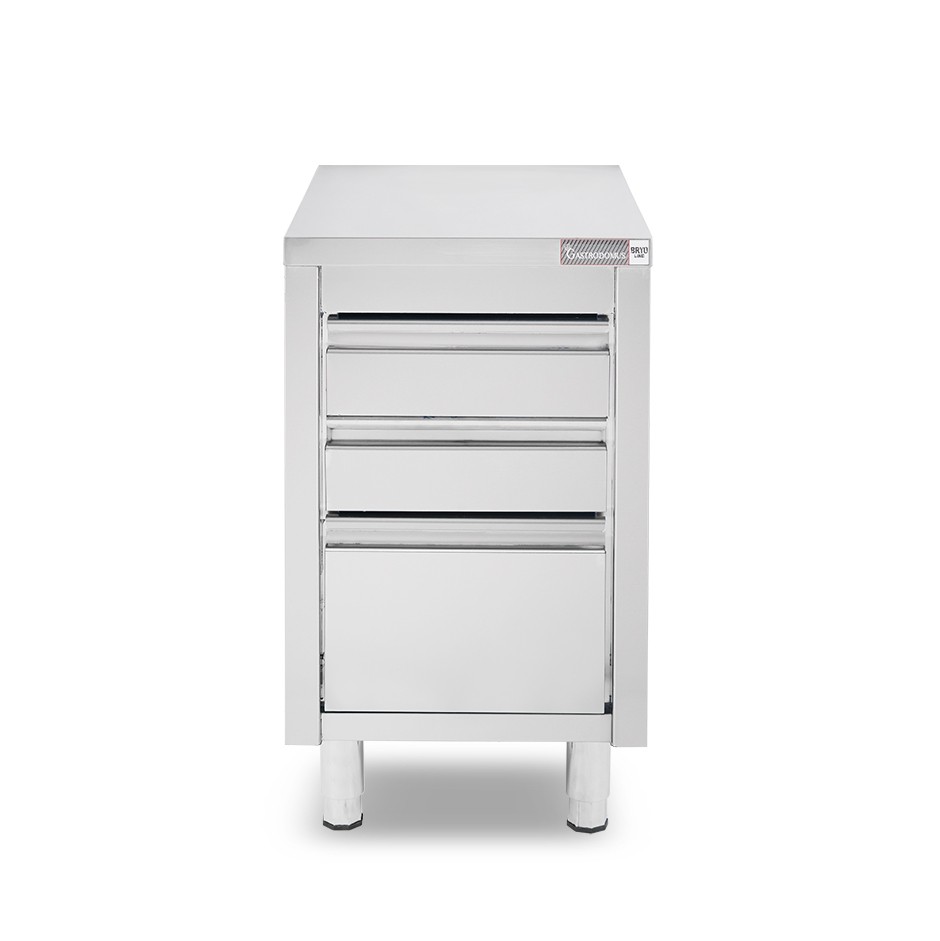 Cassettiera inox con 2 cassetti e un cassettone L 500 x P 700 x H 855 mm
