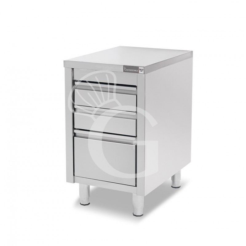 Cassettiera inox con 2 cassetti e un cassettone L 500 x P 700 x H 855 mm