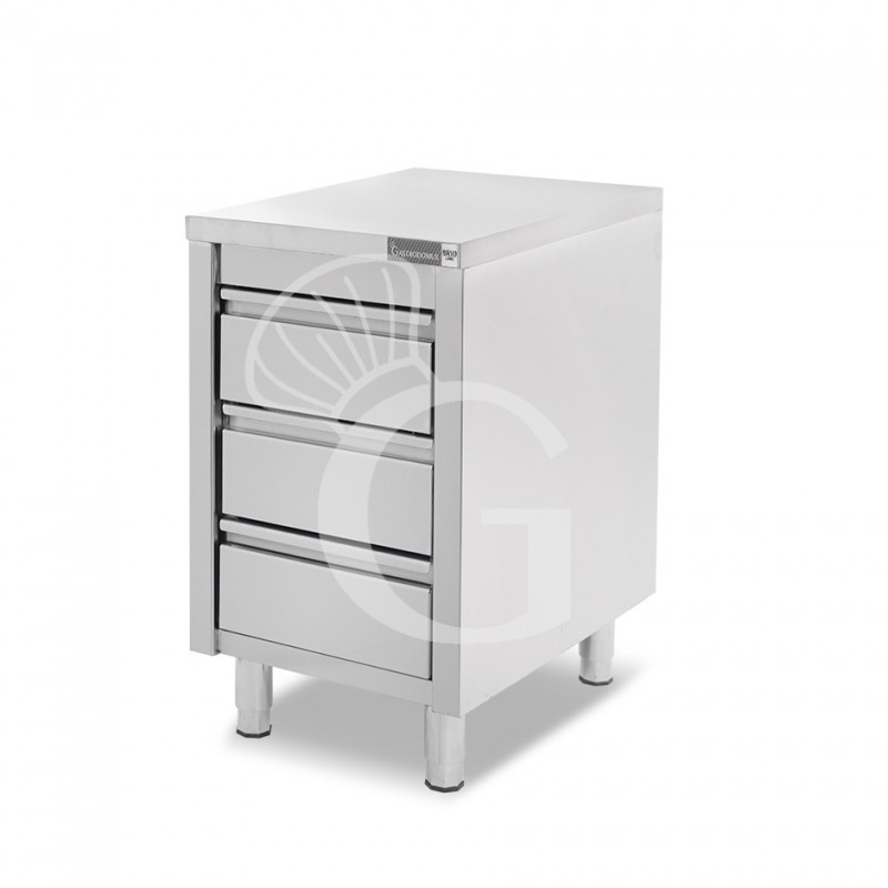 Cassettiera inox con 3 cassetti L 500 x P 600 x H 855 mm
