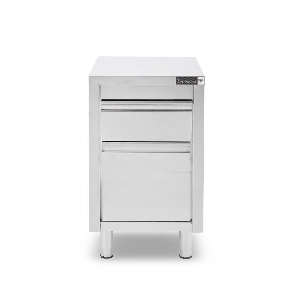 Cassettiera inox con cassetto e bottigliera L 500 x P 600 x H 855 mm