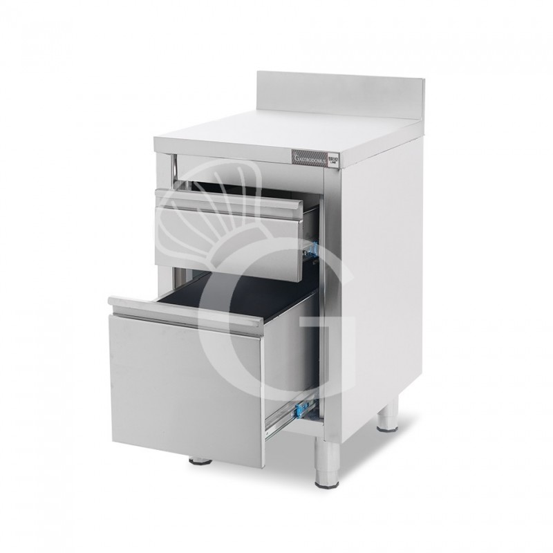 Cassettiera inox con cassetto, bottigliera e alzatina L 500 x P 600 x H 955 mm