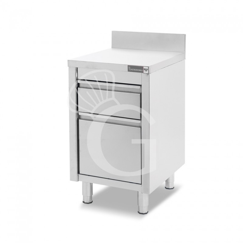 Cassettiera inox con cassetto, bottigliera e alzatina L 500 x P 600 x H 955 mm