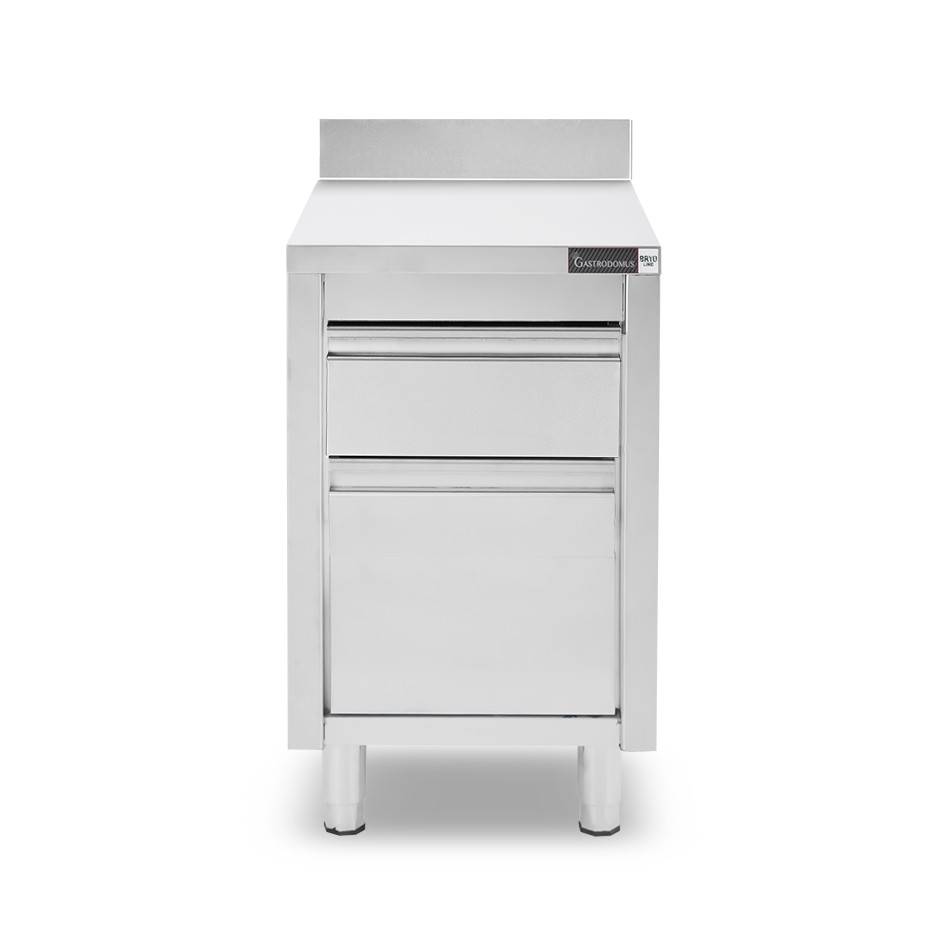 Cassettiera inox con cassetto, bottigliera e alzatina L 500 x P 600 x H 955 mm