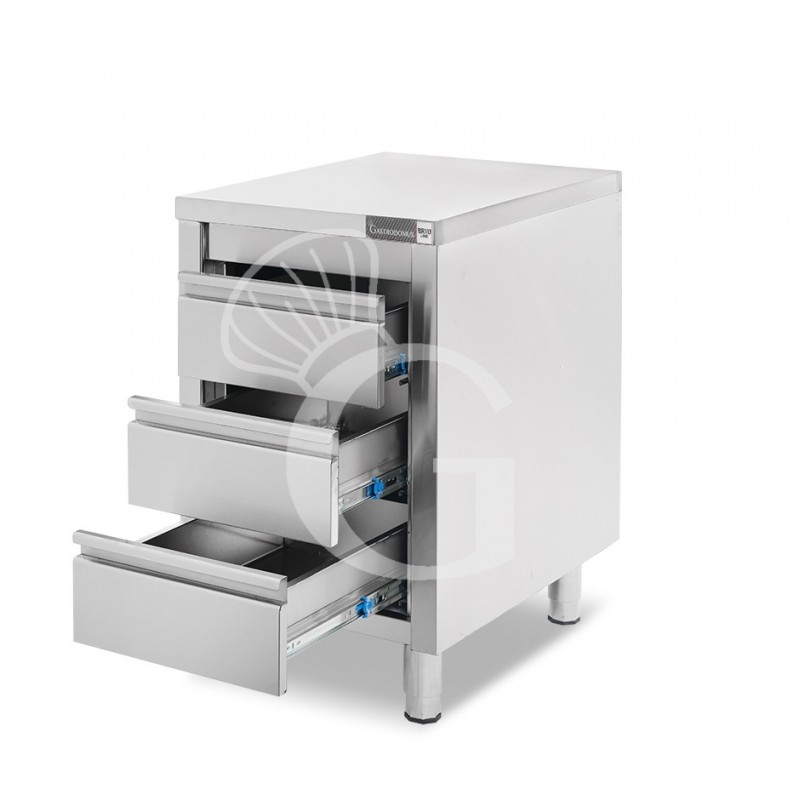 Cassettiera inox con 3 cassetti L 500 x P 700 x H 855 mm