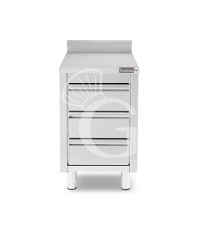 Cassettiera inox con 3 cassetti e alzatina L 500 x P 600 x H 955 mm