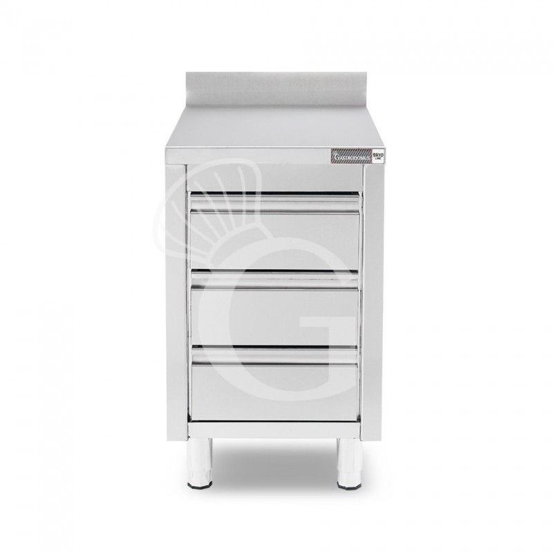 Cassettiera inox con 3 cassetti e alzatina L 500 x P 600 x H 955 mm