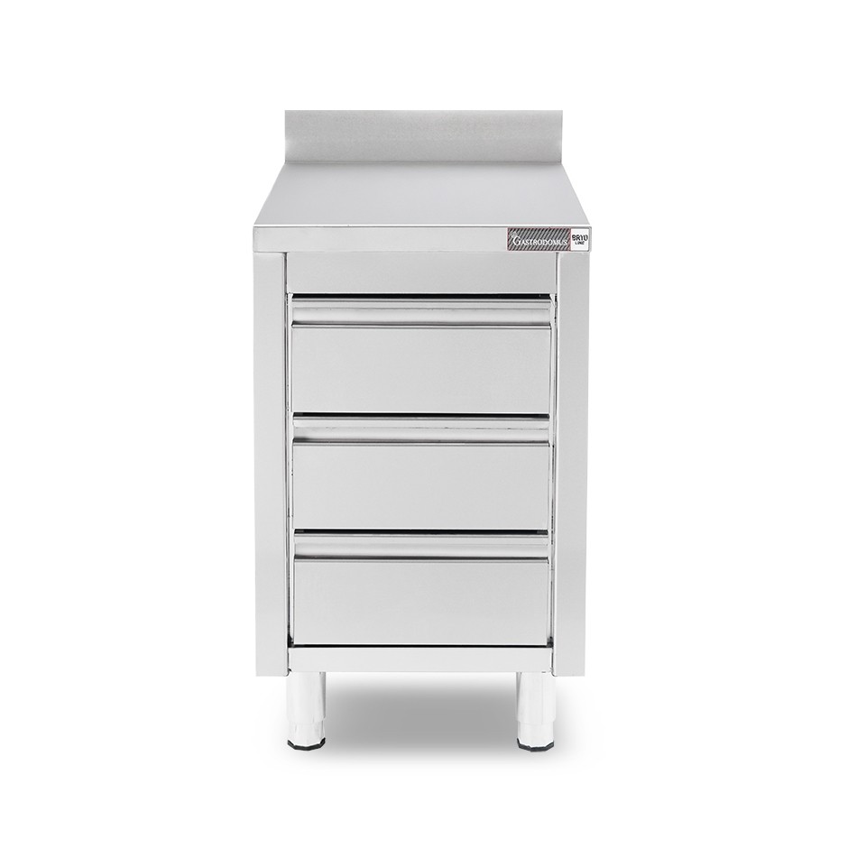 Cassettiera inox con 3 cassetti e alzatina L 500 x P 600 x H 955 mm