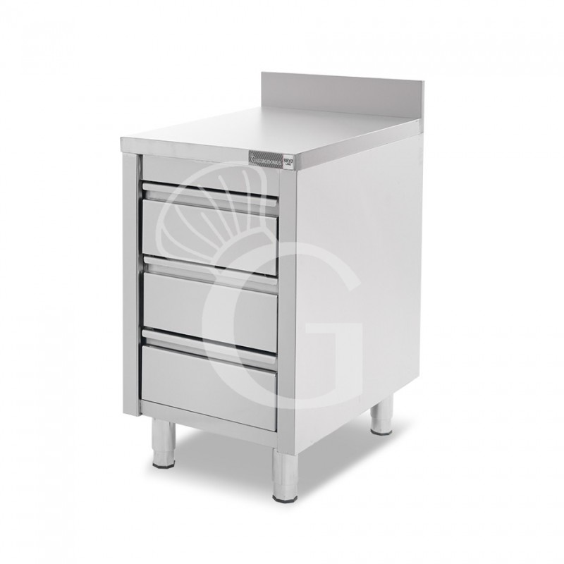 Cassettiera inox con 3 cassetti e alzatina L 500 x P 700 x H 955 mm