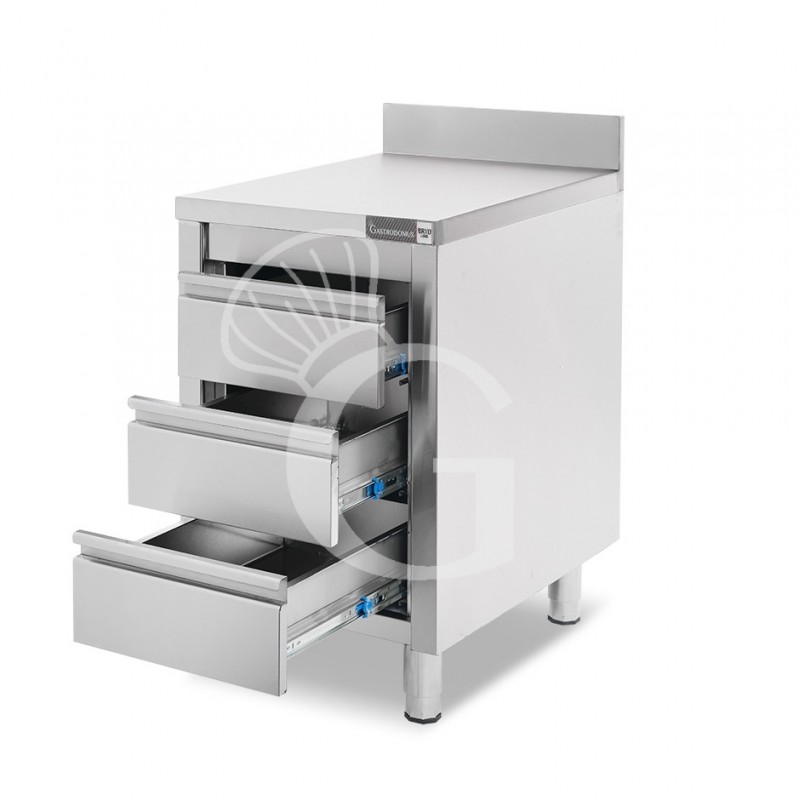 Cassettiera inox con 3 cassetti e alzatina L 500 x P 700 x H 955 mm