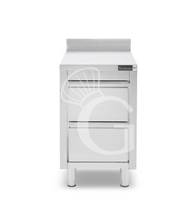 Cassettiera inox con 2 cassetti e alzatina L 500 x P 600 x H 955 mm