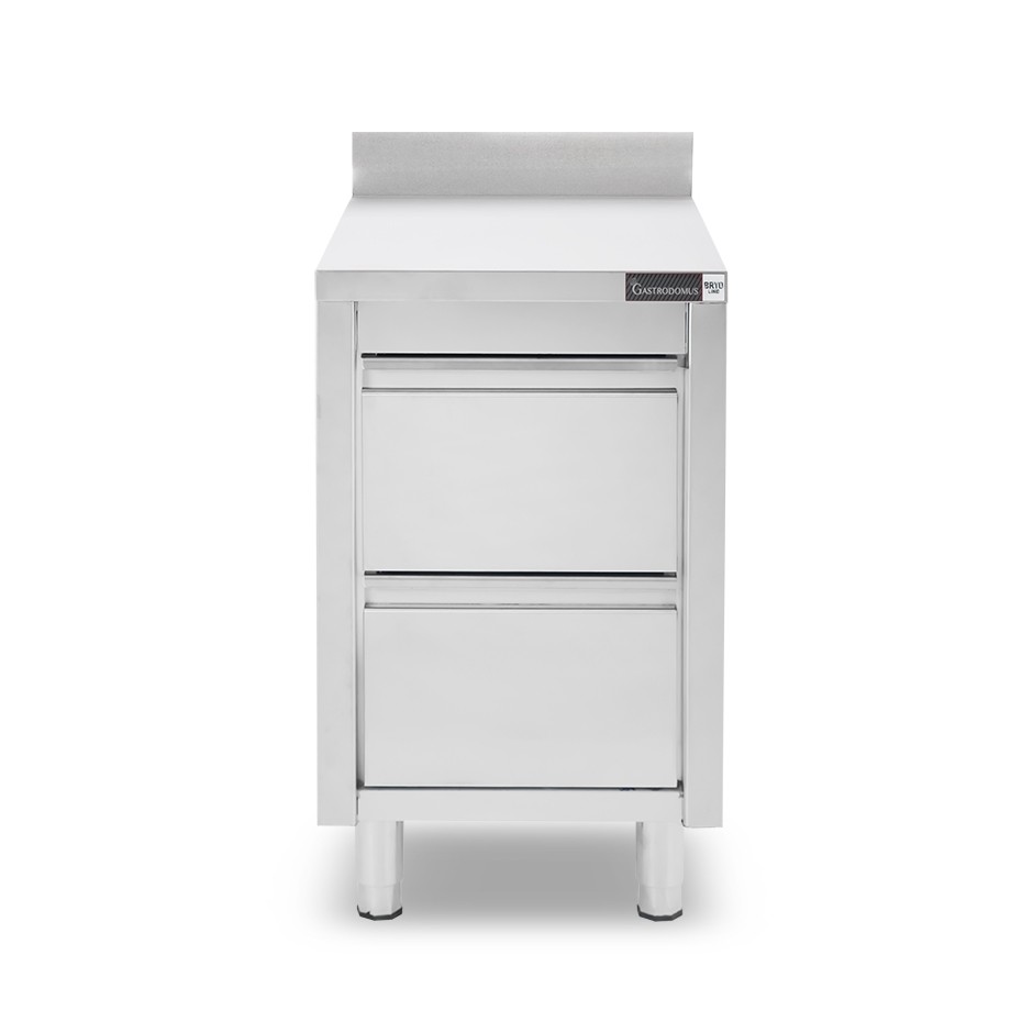 Cassettiera inox con 2 cassetti e alzatina L 500 x P 600 x H 955 mm
