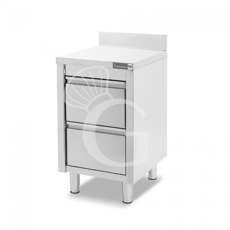 Cassettiera inox con 2 cassetti e alzatina L 500 x P 600 x H 955 mm