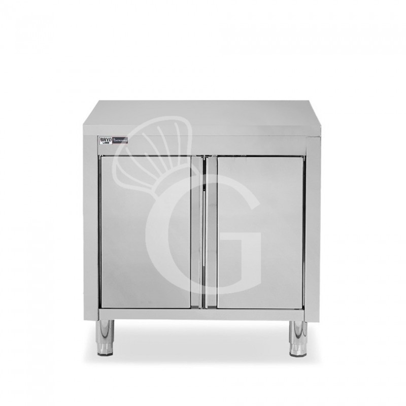 Tavolo armadiato inox con 2 porte battenti, L 800 mm x P 700 mm x H 865 mm