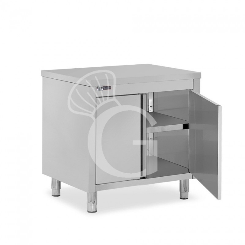 Tavolo armadiato inox con 2 porte battenti, L 800 mm x P 700 mm x H 865 mm