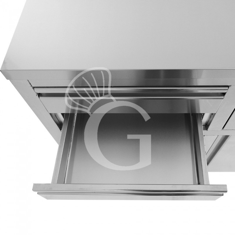 Banco bar per macchina caffè con cassetti, tramoggia e piano in inox con alzatina - L 1245 x P 600 x H 1150 mm