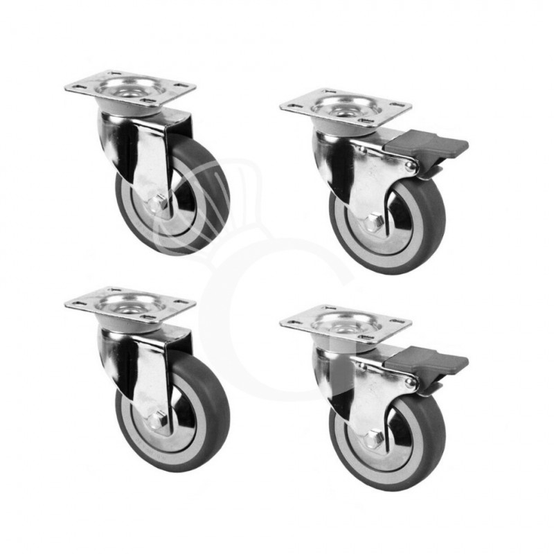 Kit 4 ruote per tavoli armadiati, 2 con freno - diametro 100 mm