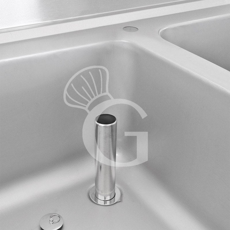 Lavapentole armadiato in inox,porte scorrevoli,alzatina,2 vasche, L 1800 x P 600 x H 965 mm - foro rubinetto Ø 32 mm