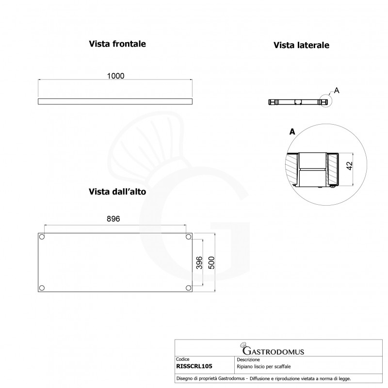 Ripiano liscio per scaffale 1000x500x40 mm
