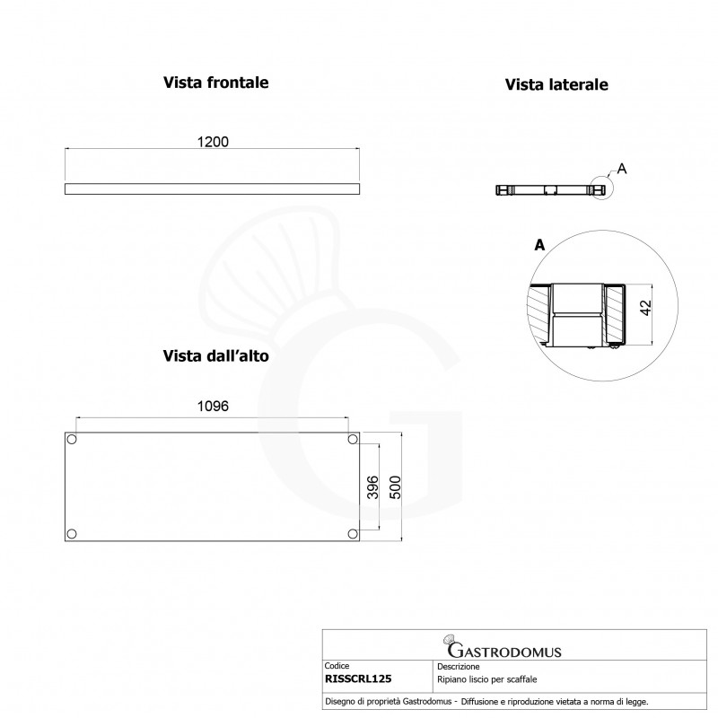 Ripiano liscio per scaffale 1200x500x40 mm
