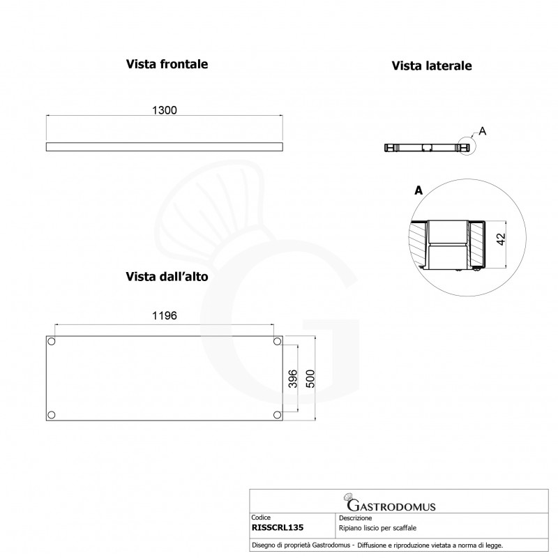 Ripiano liscio per scaffale 1300x500x40 mm