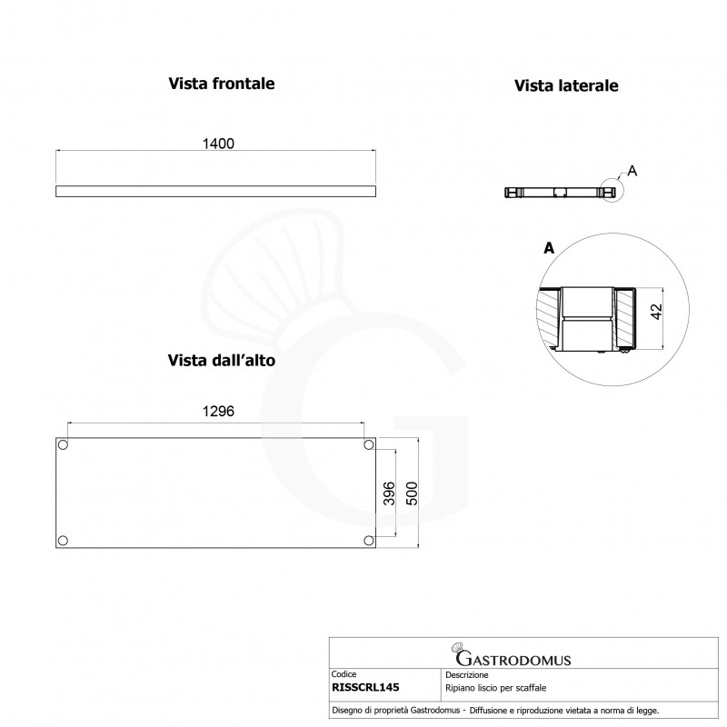 Ripiano liscio per scaffale 1400x500x40 mm