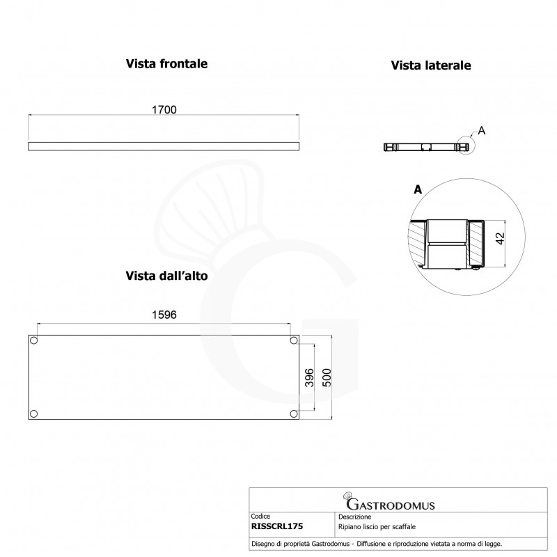Ripiano liscio per scaffale 1700x500x40 mm