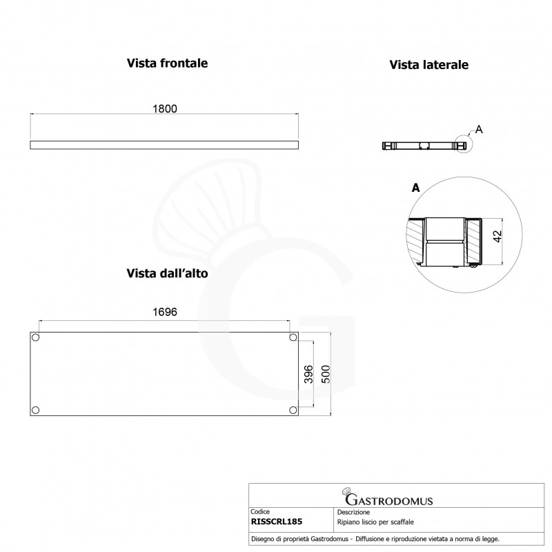 Ripiano liscio per scaffale 1800x500x40 mm