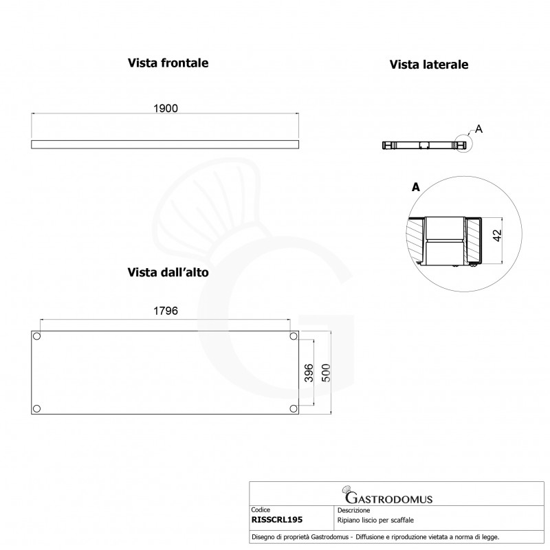 Ripiano liscio per scaffale 1900x500x40 mm