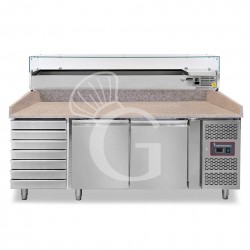 Banco Pizza 600x400 2 porte 7 cassetti vetrina 10 bacinelle GN1/4 390 LT