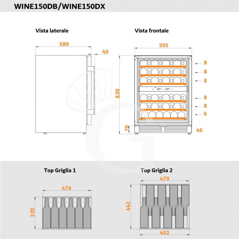 Cantina Vino Ventilata doppia temperatura 150 LT 6 ripiani 46 bottiglie +5°C/+12°C - +12°C/+22°C