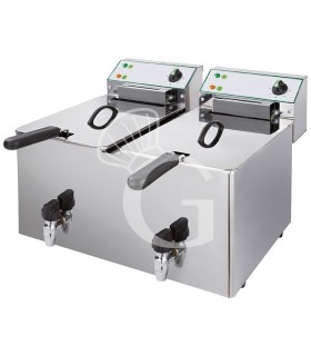 Friggitrice elettrica da banco 2 vasche con rubinetto 8 LT + 8 LT potenza 3 + 3 KW Monofase