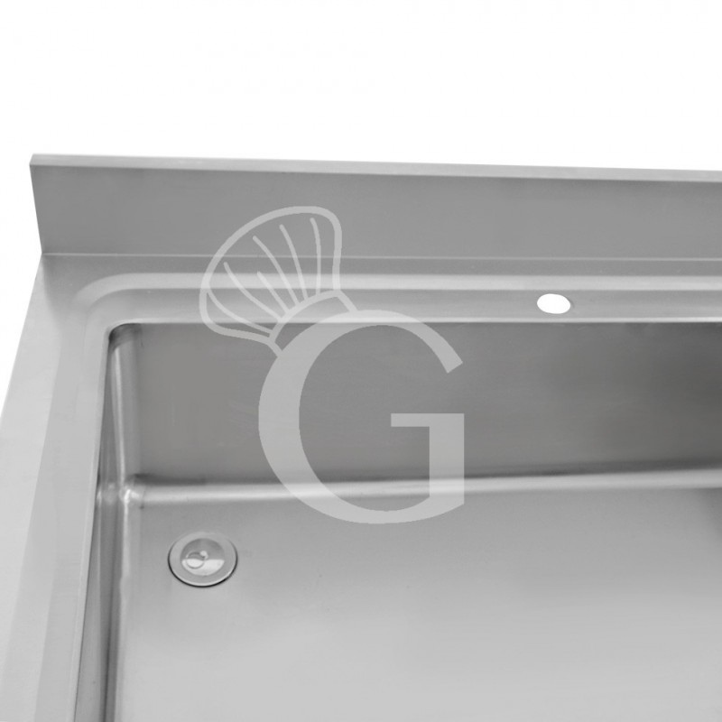 Lavapentole armadiato in acciaio inox,porte scorrevoli,alzatina,1 vasca, L 1400 x P 600 x H 965 mm - con foro rubinetto Ø 32 mm