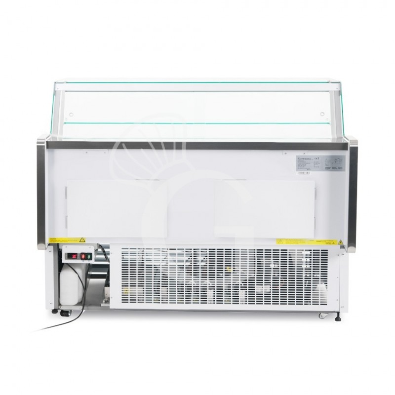 Banco refrigerato ventilato vetro dritto, 0°/+5°C, L 1805 mm, completo di luce, vetro intermedio e plexiglass posteriori