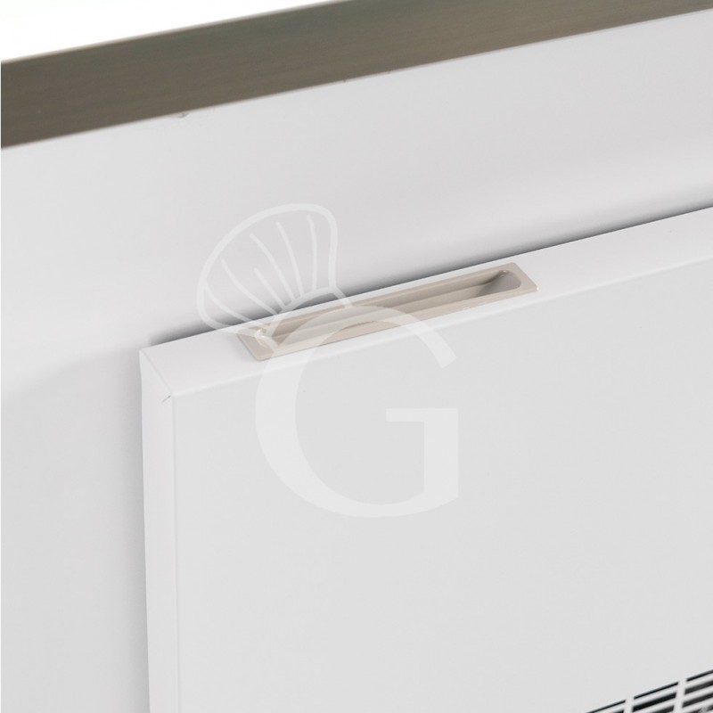 Banco refrigerato ventilato vetro dritto, 0°/+5°C, L 2585 mm, completo di luce, vetro intermedio e plexiglass posteriori