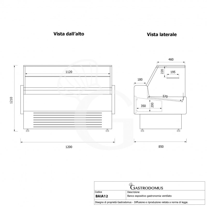 Banco refrigerato ventilato vetro dritto, 0°/+5°C, L 1200 mm, completo di luce, vetro intermedio e plexiglass posteriori