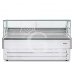 Banco espositivo gastronomia ventilato, vetro dritto, ripiano intermedio, 0°/+5°C, lunghezza 2585 mm, Full optional