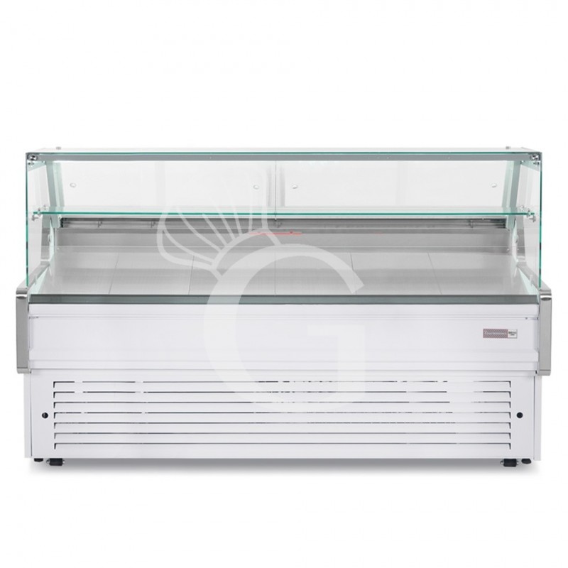 Banco espositivo gastronomia ventilato, vetro dritto, ripiano intermedio, 0°/+5°C, lunghezza 2585 mm, Full optional