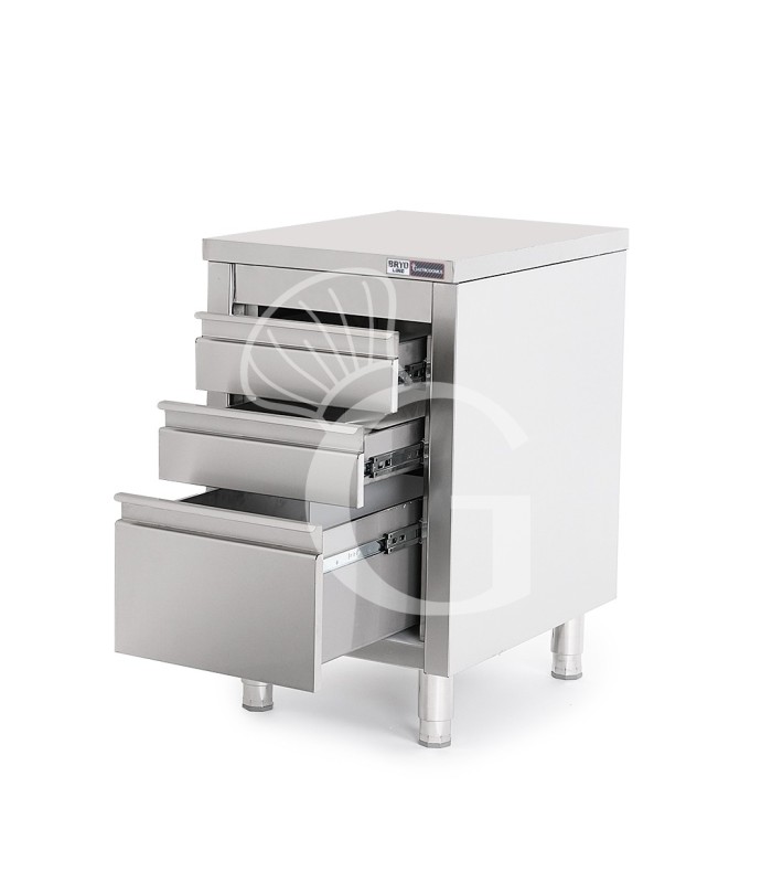 Cassettiera in acciaio inox con 2 cassetti e un cassettone, L 500 x P 600 x H 855 mm