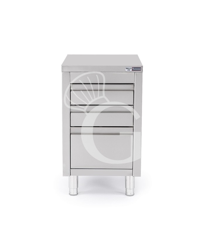Cassettiera in acciaio inox con 2 cassetti e un cassettone, L 500 x P 600 x H 855 mm