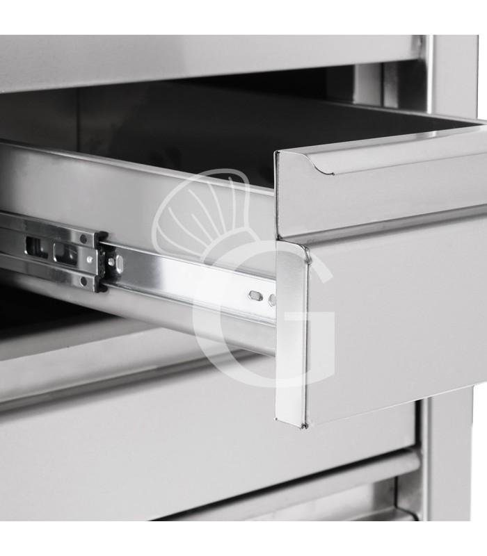 Cassettiera in acciaio inox con 2 cassetti e un cassettone, L 500 x P 600 x H 855 mm