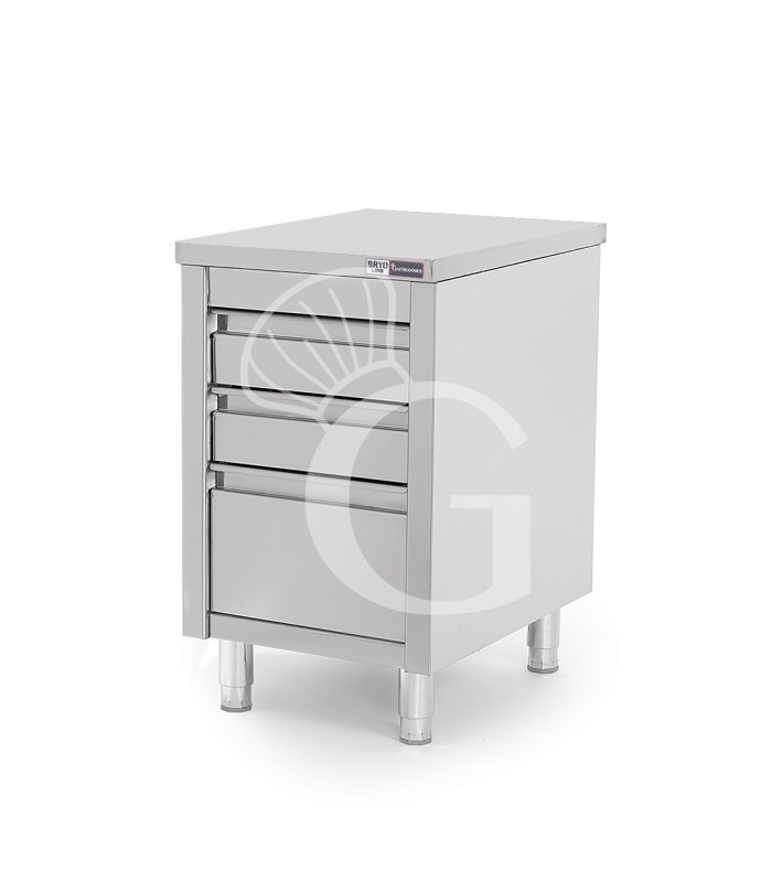 Cassettiera in acciaio inox con 2 cassetti e un cassettone, L 500 x P 600 x H 855 mm