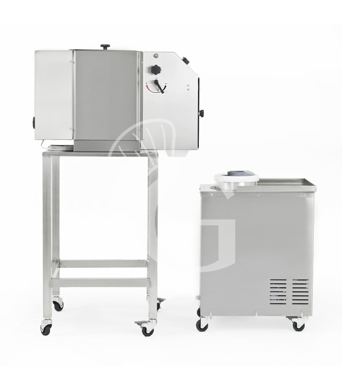 Arrotondatrice per peso pasta  30 - 300gr con erogatore inferiore, completa di porzionatrice e  supporto