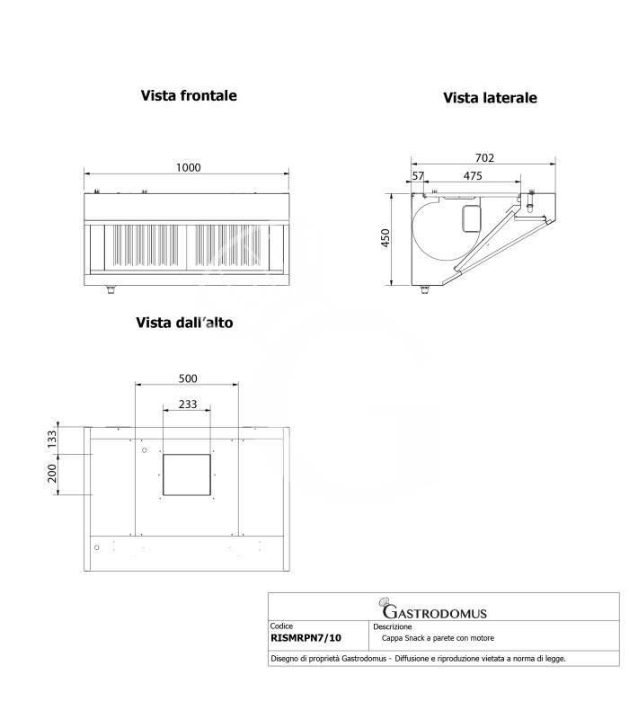 Cappa Snack a parete con motore L1000xP700xH450mm