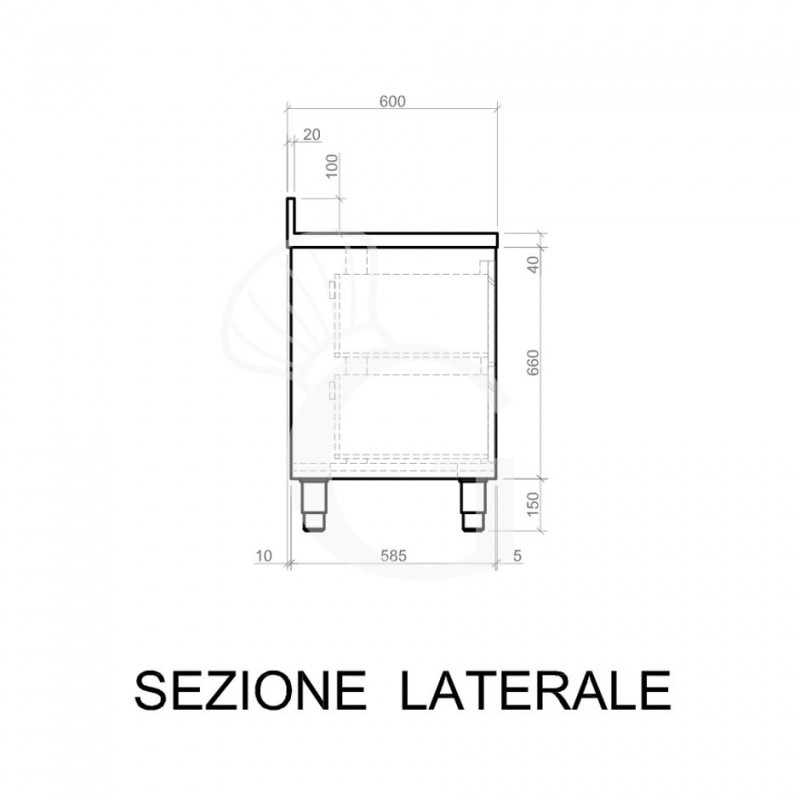 Cassettiera in acciaio inox con 2 cassetti e alzatina, L 400 x P 600 x H 950 mm