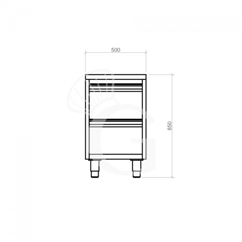 Cassettiera inox con 2 cassetti, L 400 x P 700 x H 850 mm