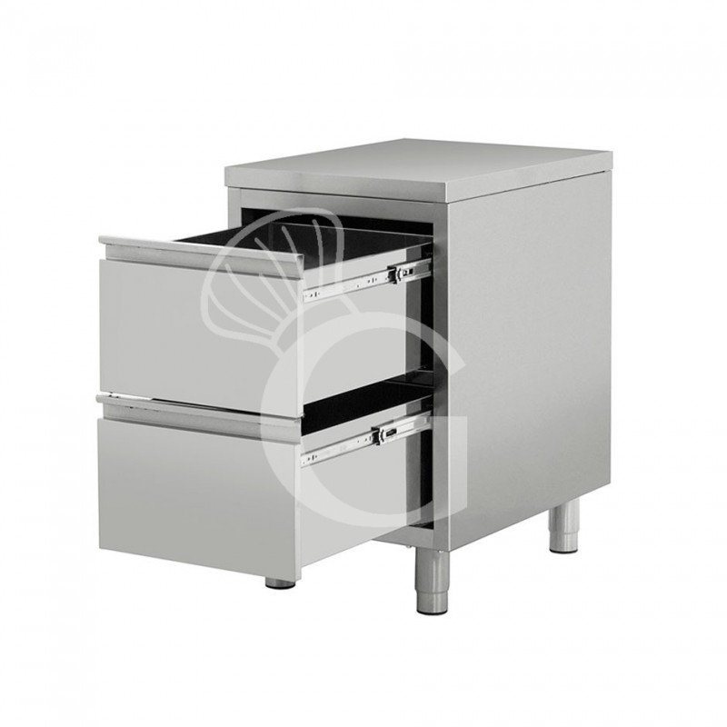 Cassettiera aperta inox professionale 2 cassetti, misure 500x700x850mm