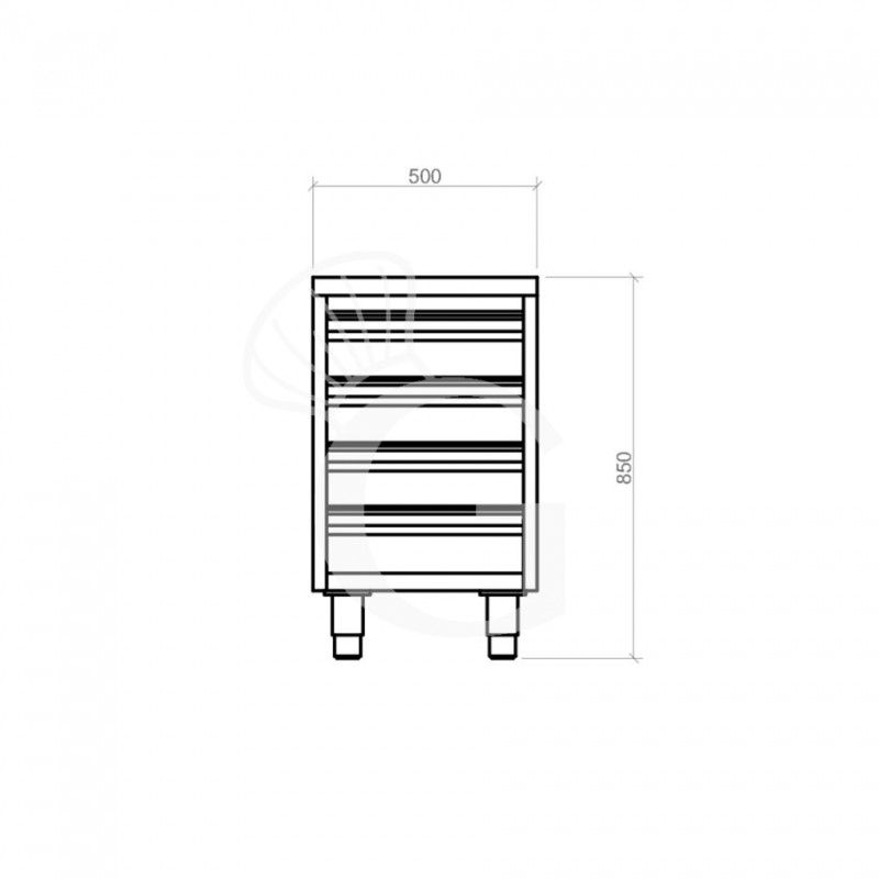 Cassettiera in acciaio inox con 4 cassetti, L 400 x P 600 x H 850 mm