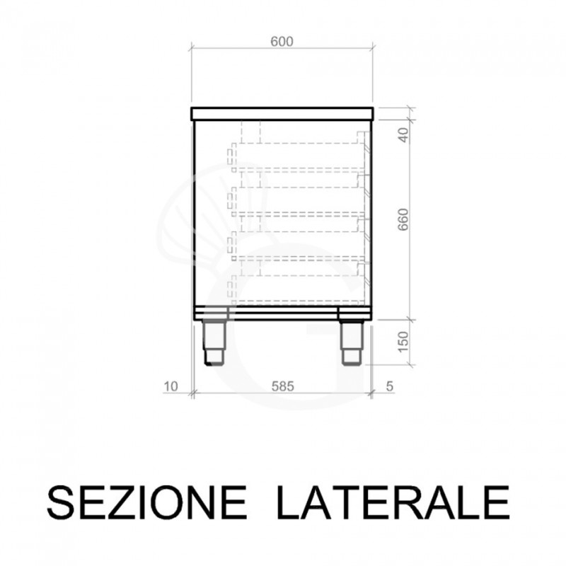 Cassettiera in acciaio inox con 4 cassetti, L 400 x P 600 x H 850 mm