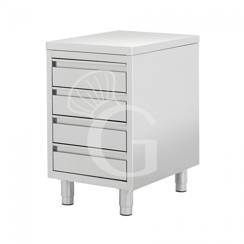 Cassettiera inox con 4 cassetti, misure 500x700x850 mm