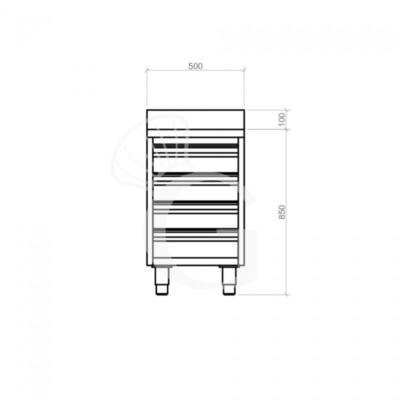Cassettiera inox con 4 cassetti e alzatina, L 400 x P 700 x H 950 mm